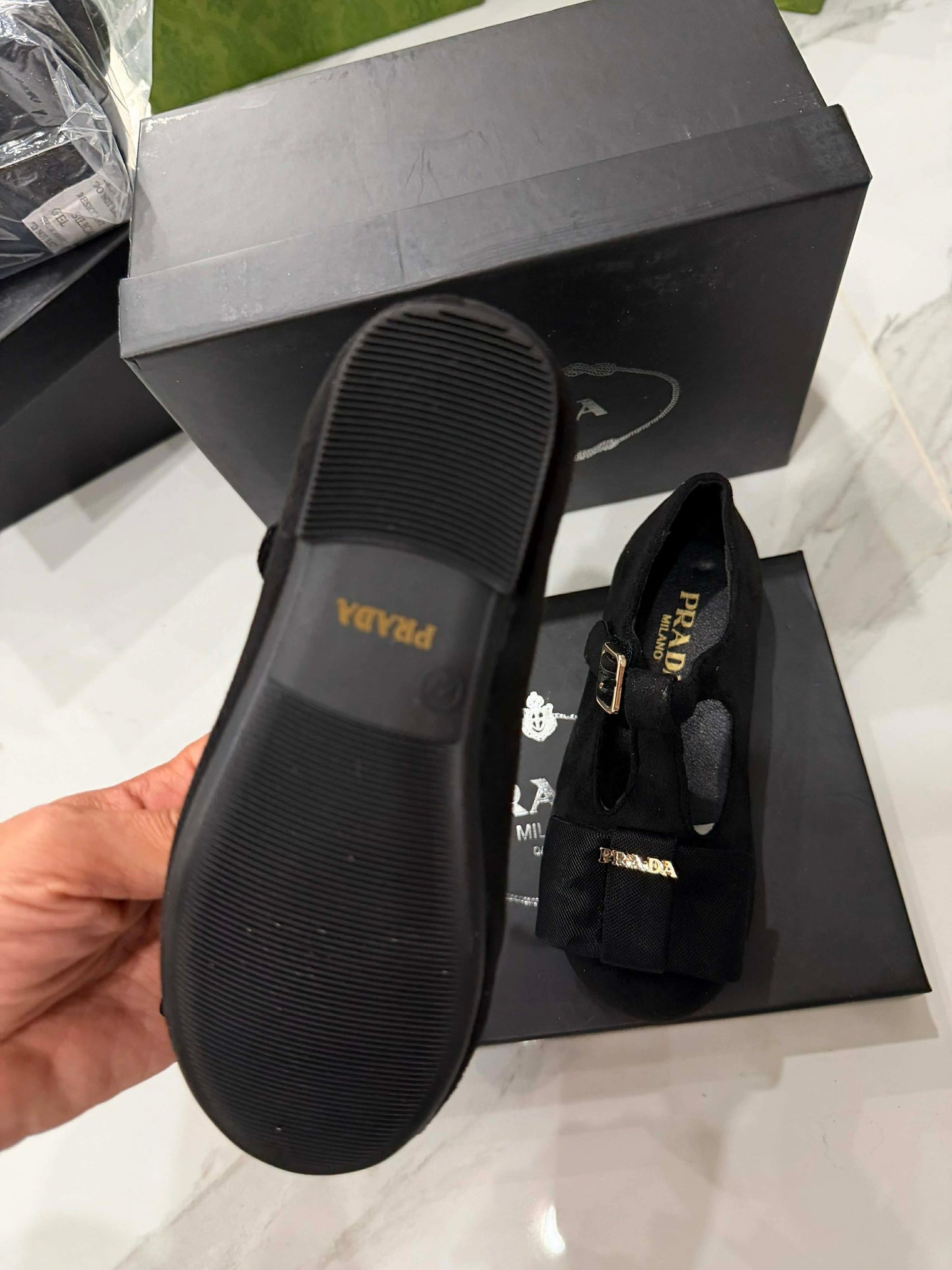 Girls flat ballet mirror quality shoes.  (box included)