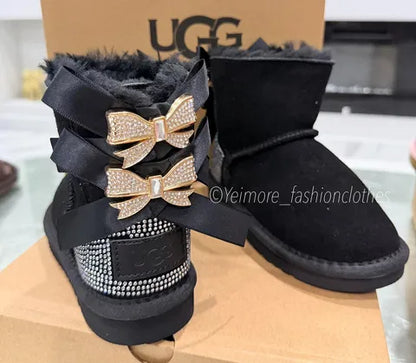 UGG Style Kids Rhinestone Bow Boots – Premium Quality & Box Included