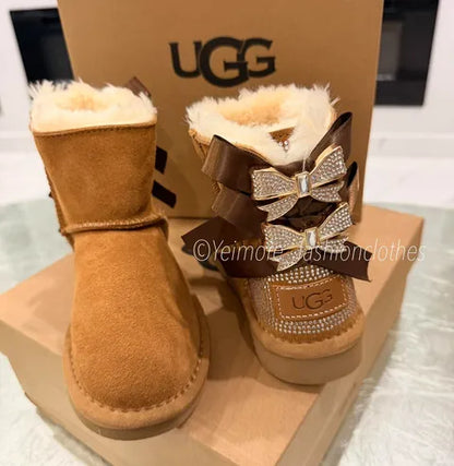 UGG Style Kids Rhinestone Bow Boots – Premium Quality & Box Included