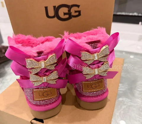 UGG Style Kids Rhinestone Bow Boots – Premium Quality & Box Included