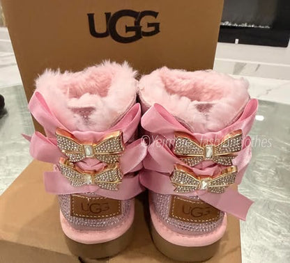 UGG Style Kids Rhinestone Bow Boots – Premium Quality & Box Included
