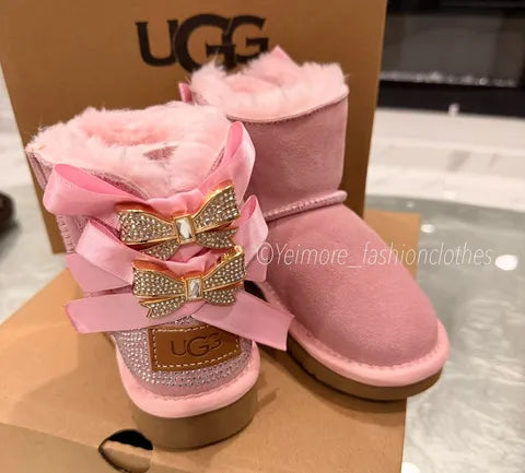 UGG Style Kids Rhinestone Bow Boots – Premium Quality & Box Included