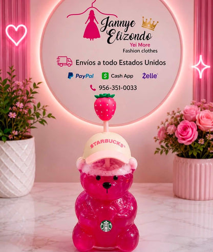 🍓 Strawberry Bear Cup – Includes Starbucks Paper Bag