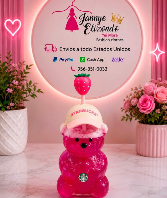 🍓 Strawberry Bear Cup – Includes Starbucks Paper Bag
