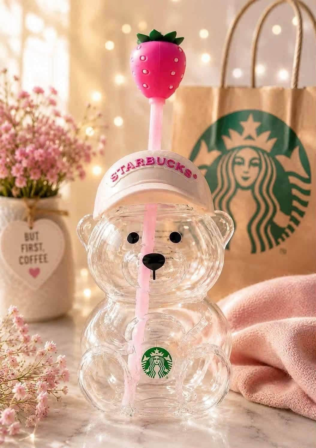 🍓 Strawberry Bear Cup – Includes Starbucks Paper Bag