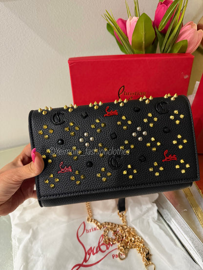 Black handbag with gold details Includes detachable gold chain strap ( Includes box)